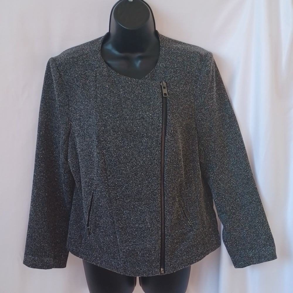 Catherine Malandrino Black Marbled Side Zip Blazer Jacket M